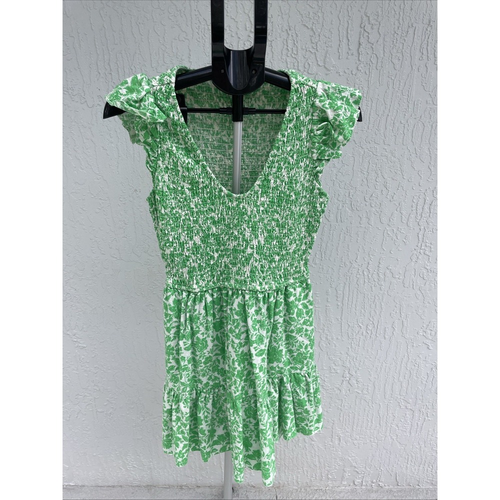 Boho Babydoll Universal Threads Green White Floral Dress Smocked Top Size S